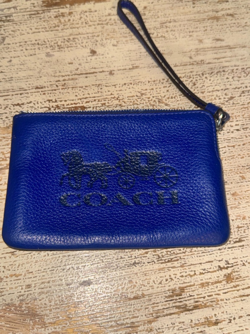 Coach Royal Blue Pebbled Leather Wristlet Pouch